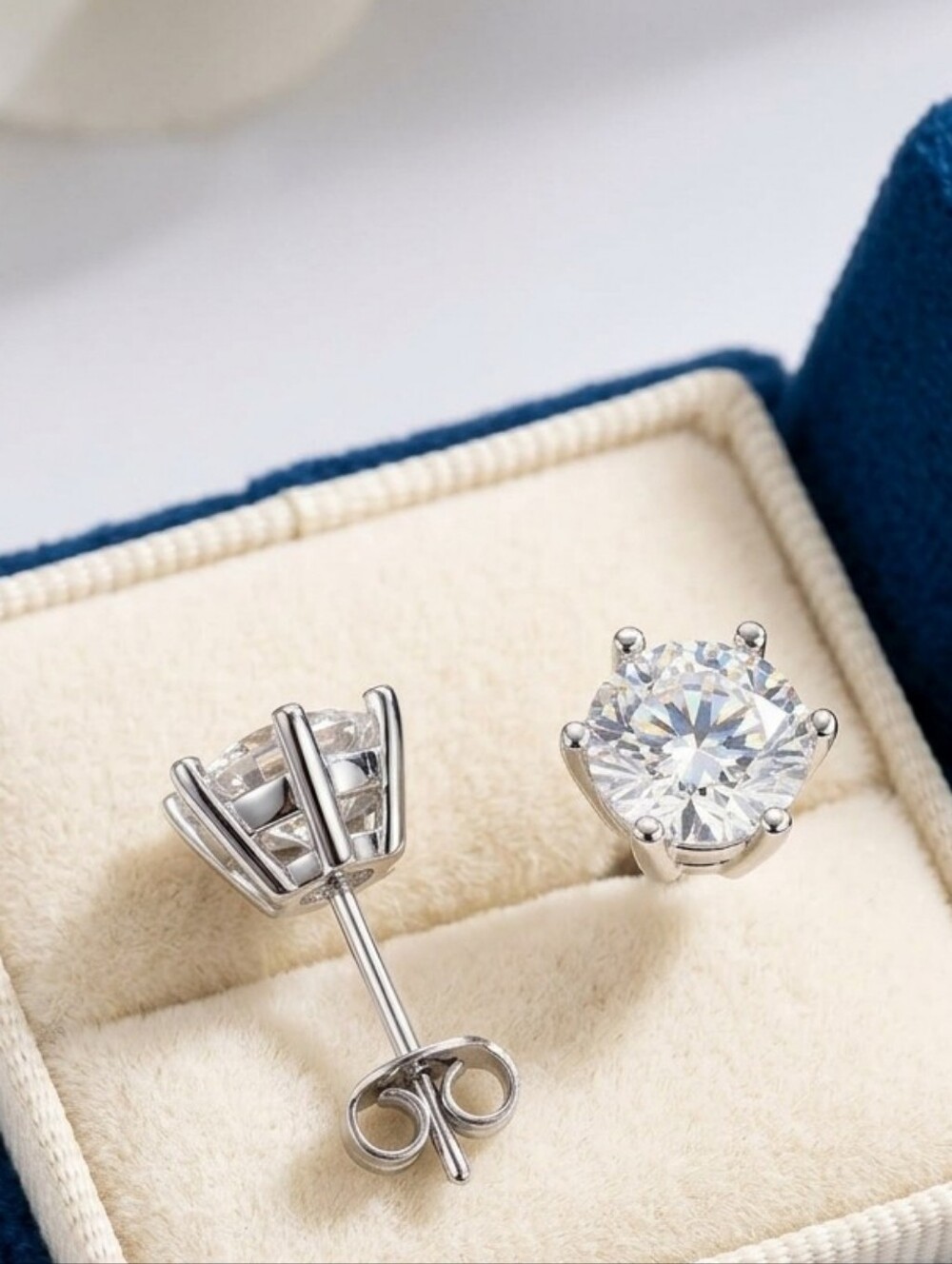 Moissanite 6 CTW Classic Solitaire Stud Earrings in Silver
